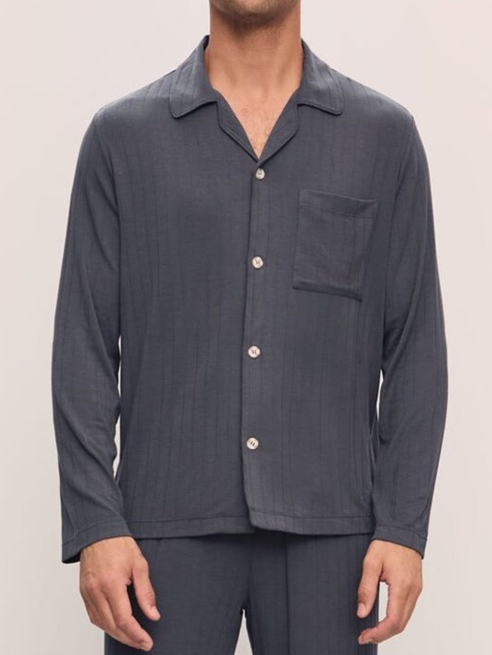 Eberjey Men’s William TENCEL Modal Rib Long Button Front Graphite Grey PJ Top XS